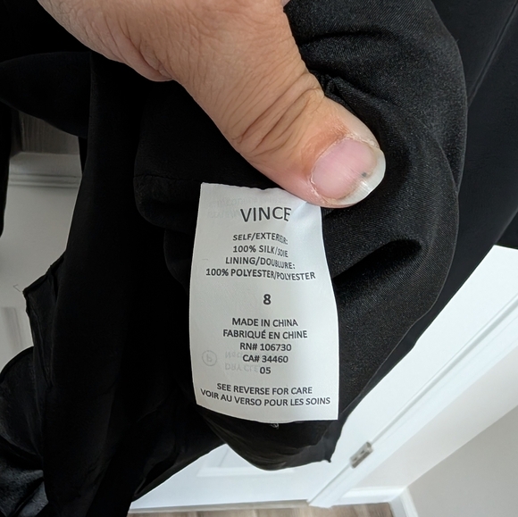 Vince Size 8, 100% Silk, Black Long‎ Sleeve Dress, Button Down, Lattice Bib - Picture 6 of 13